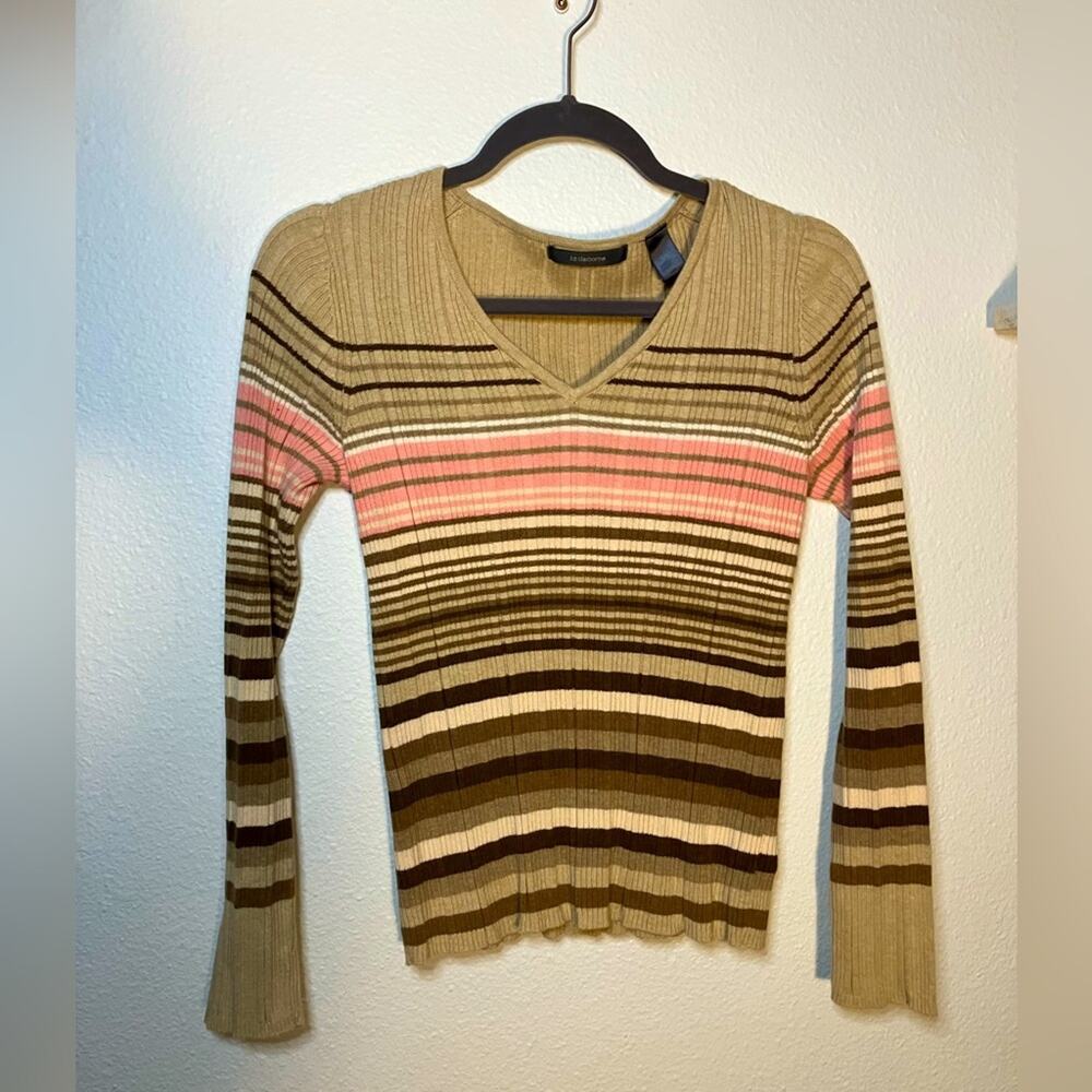 Liz‎ Claiborne Y2K SWEATER ribbed striped 70's preppy school girl top work